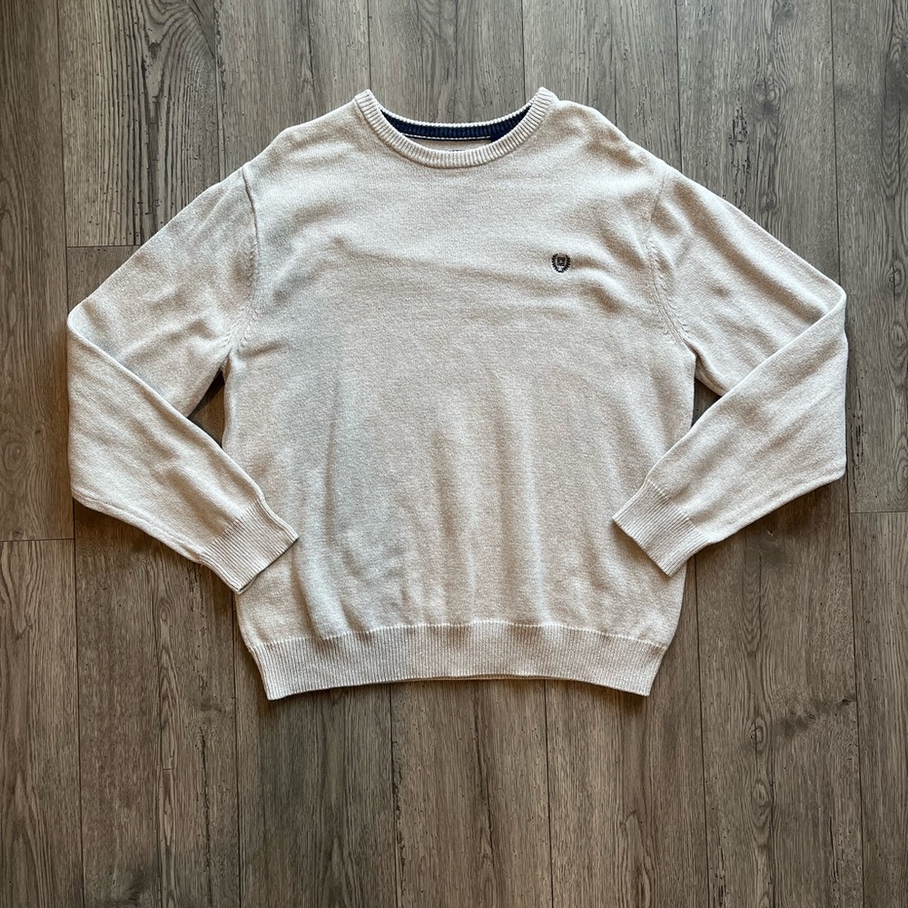 Chaps Men’s Long Sleeve Crewneck Knit Sweater Ivory XL Preppy Country Club